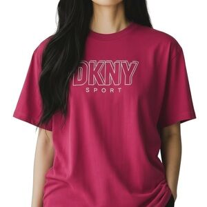 DKNY Women's XL Pink Glitter Logo T-Shirt Casual Spring Top